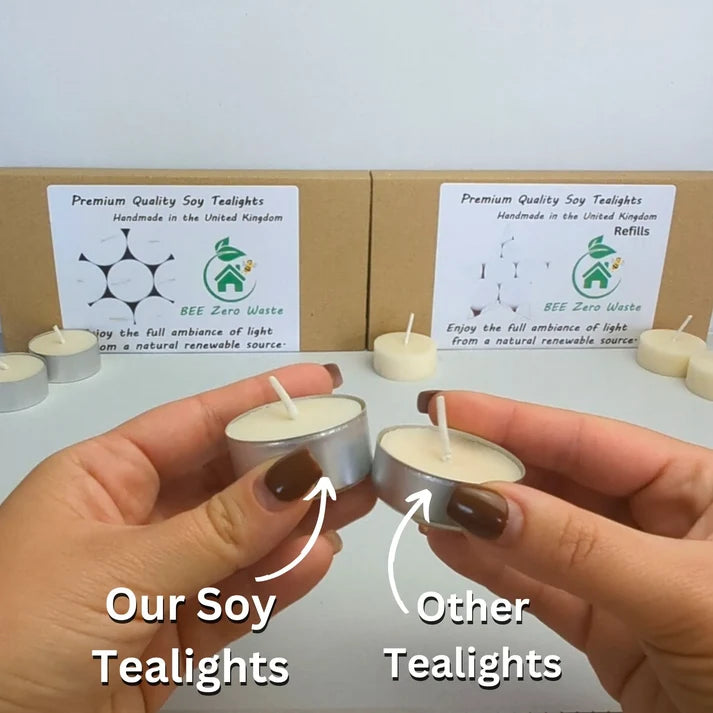 Boutique-ready pack of 15 soy wax tealights in recyclable metal cups available for bulk order.

Refills & Zero-Waste