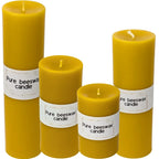 Wholesale pure British beeswax pillar candles arranged for B2B retail ordering and trade supply.