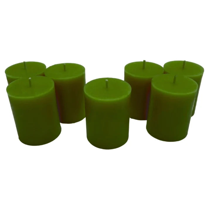 Unlabelled pure beeswax votives available in bulk for sustainable home fragrance and zero-waste refill shops.