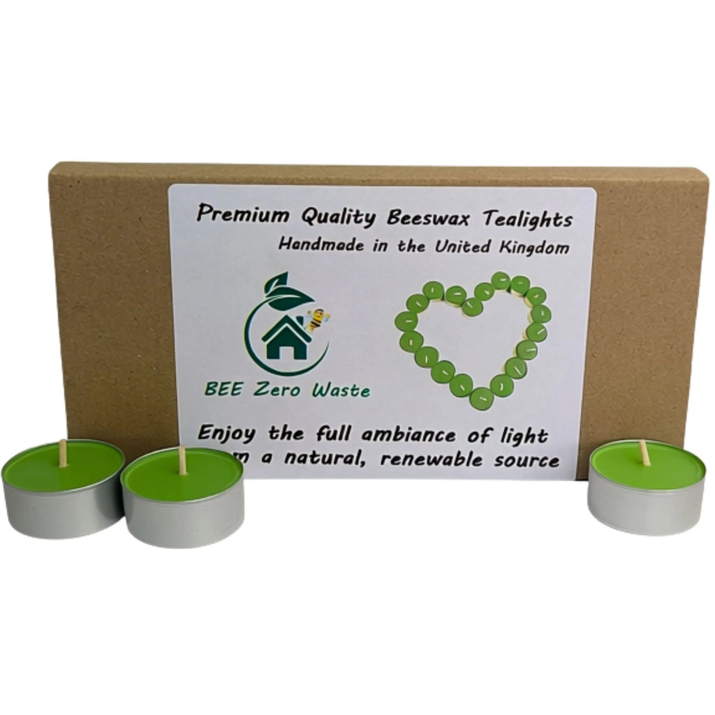 Retail-ready pack of 15 pure beeswax tealight refills supplied without branding for independent boutiques.