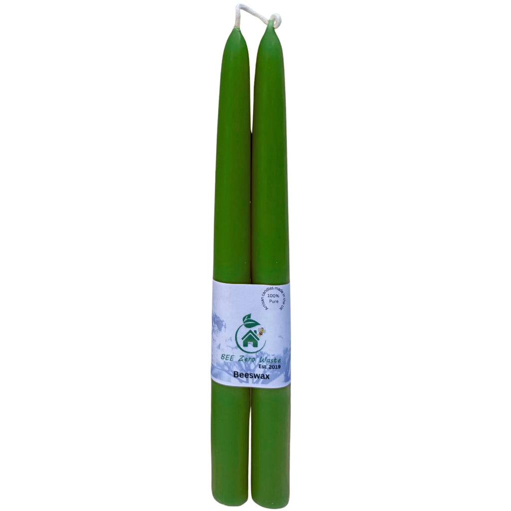 Pure, non-toxic beeswax taper candles that purify the air while burning cleanly in a cosy living room.