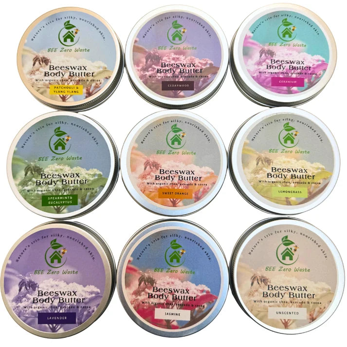 Lavender essential oil beeswax body butter formulated for calming natural skincare retail.