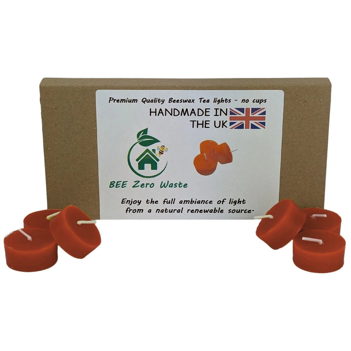 Top view of solid beeswax tealight pucks showcasing the natural honey-scented pure UK wax