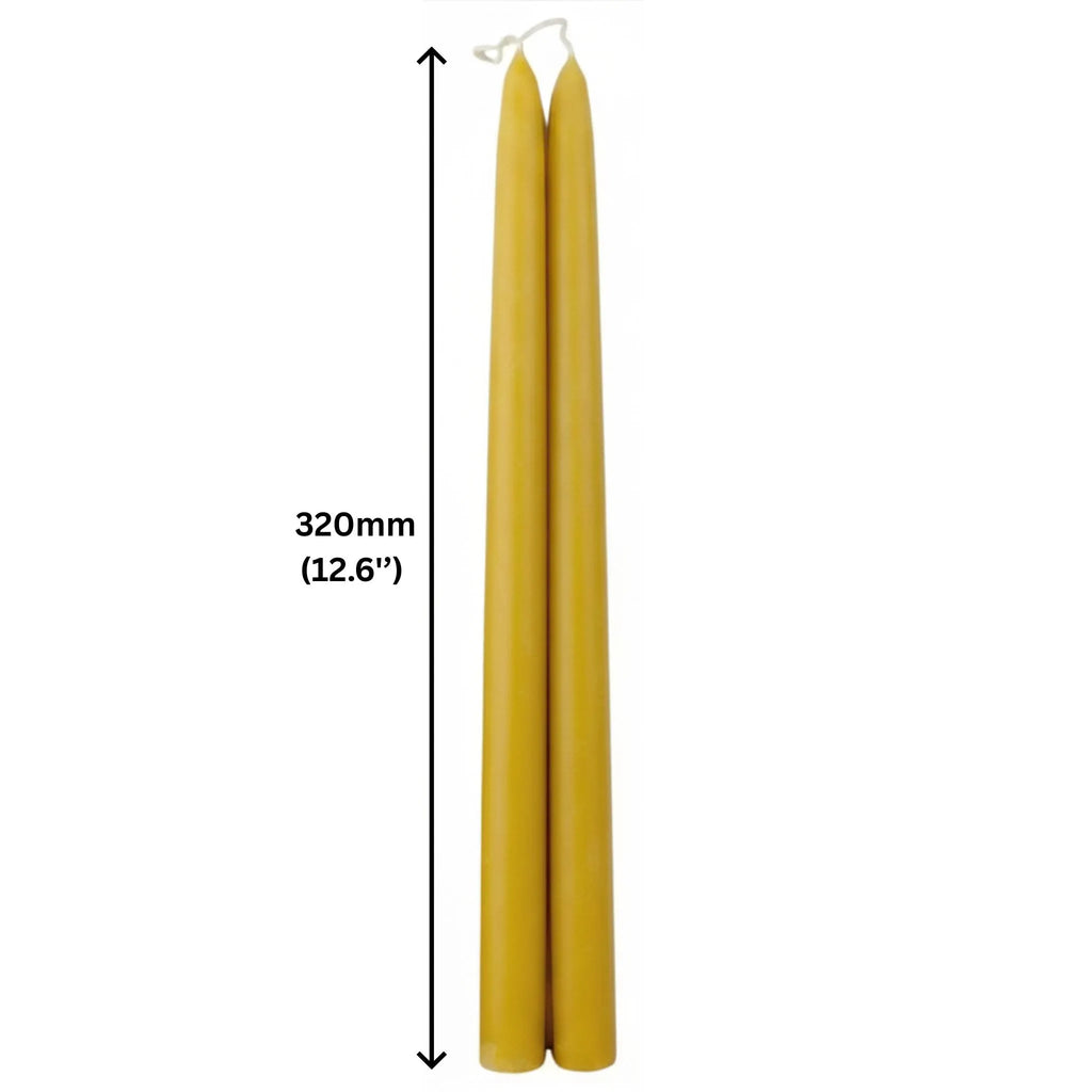 Hand-poured 12.6 inch pure beeswax tall dining candles manufactured in the UK for boutique hospitality venues.