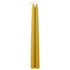 Unlabelled tall natural beeswax banquet candles displayed without packaging for B2B retail stockists.
