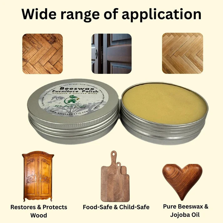 Wholesale natural beeswax furniture polish packed in recyclable aluminum tins for B2B retail supply.