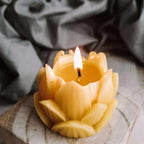 Bulk trade supply of natural yellow beeswax lotus candles for independent spas and wellness boutiques.