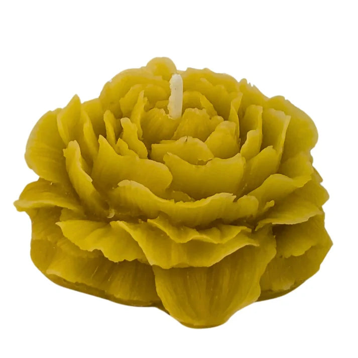 Wholesale pure British beeswax peony flower candles arranged for B2B retail ordering and trade supply.